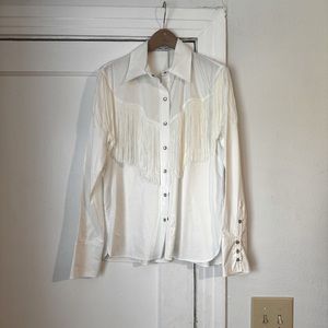 Mango Fringe White Top